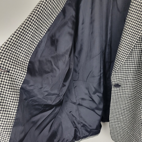 Vintage Oversized Houndstooth Velour Collar Old Money Preppy Wool Blazer Jacket - Picture 6 of 9